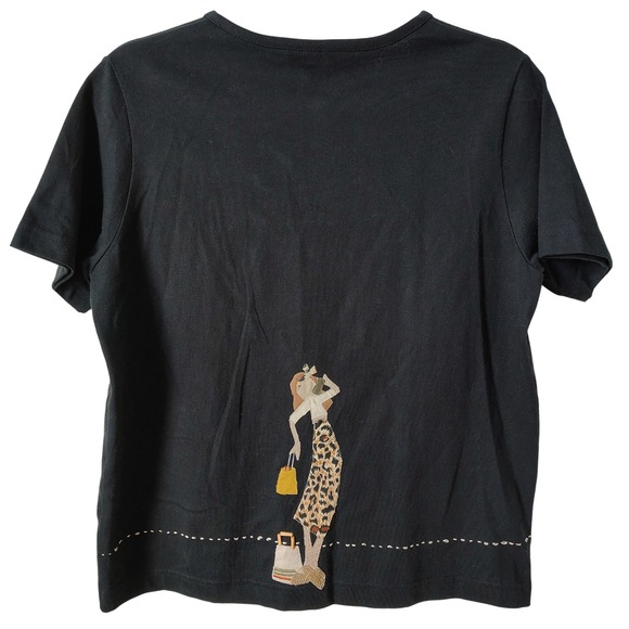 Vintage 90s Susan Bristol Women's Top Size Small Black Button Up Art to Wear - Picture 2 of 9